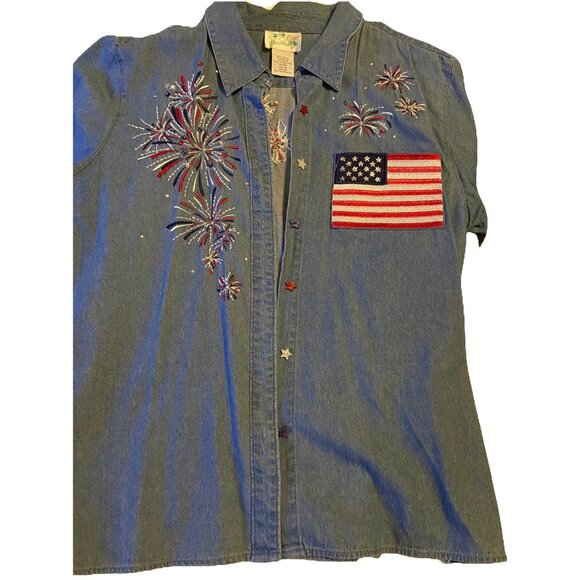 Women's The Quacker Factory Denim 4th of July Shirt, Size 1X - Picture 1 of 6